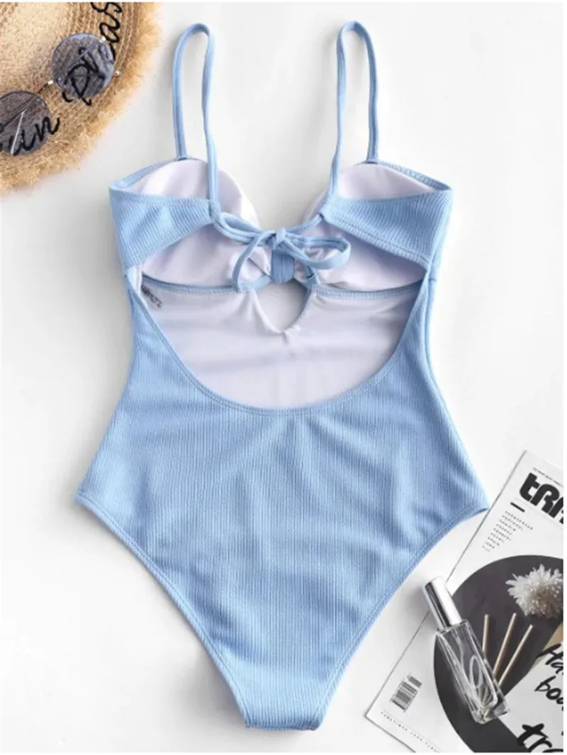 Женский слитный купальник с завязками спереди боди бантом монокини пуш-ап