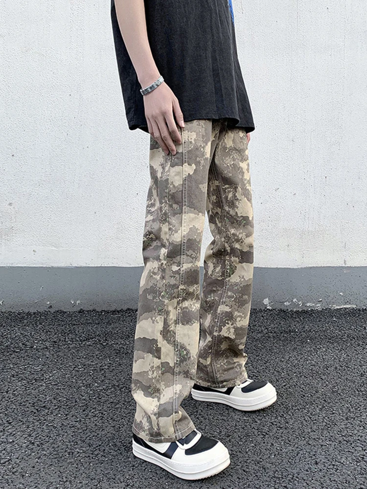 Printing Side Bag Loaded Cargo Camouflage Zipper Jeans Y2k Street Clothing Straight Men's Clothes Y2k Men’s Jeans Denim