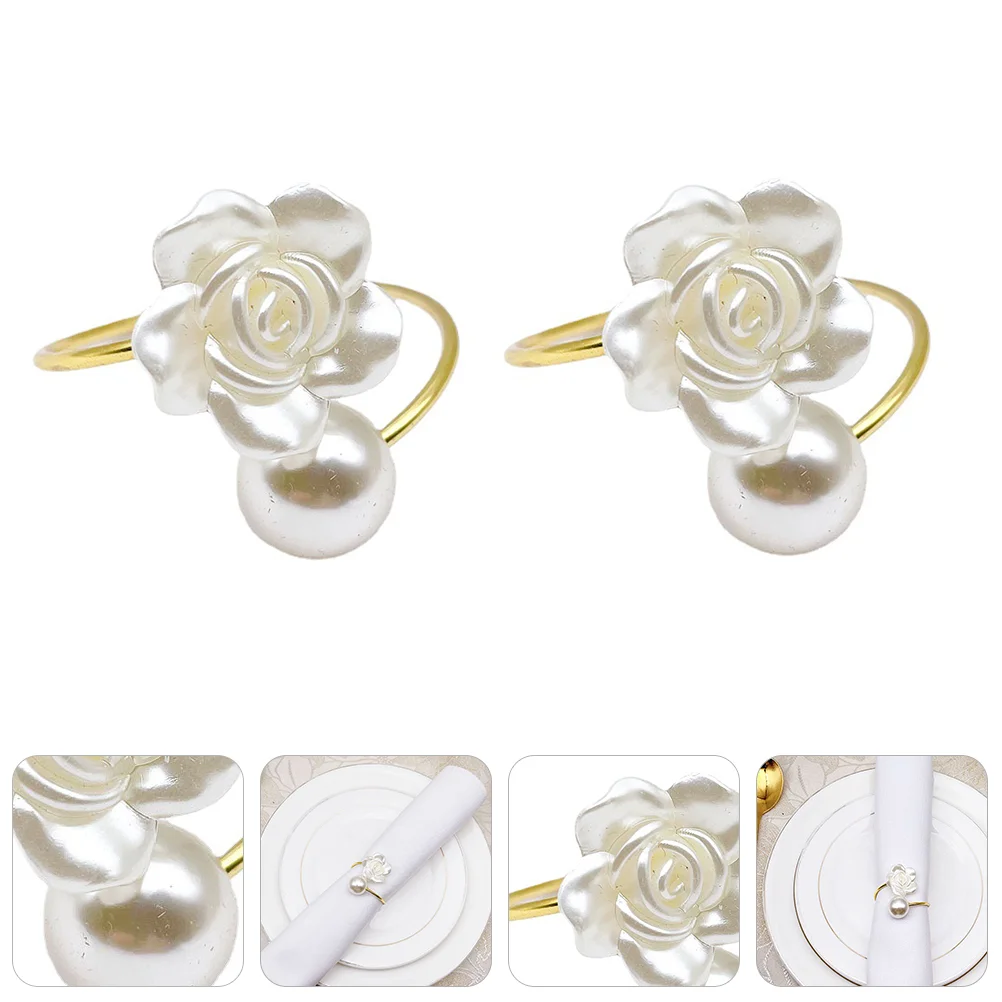 

2pcs Pearl Flower Design Napkin Rings Wedding Dining Table Decor Napkin Buckles