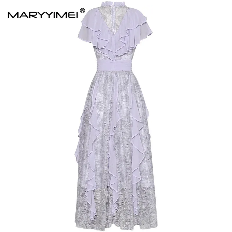 Женское платье MARYYIMEI с воротником-стойкой и рукавами-бабочками