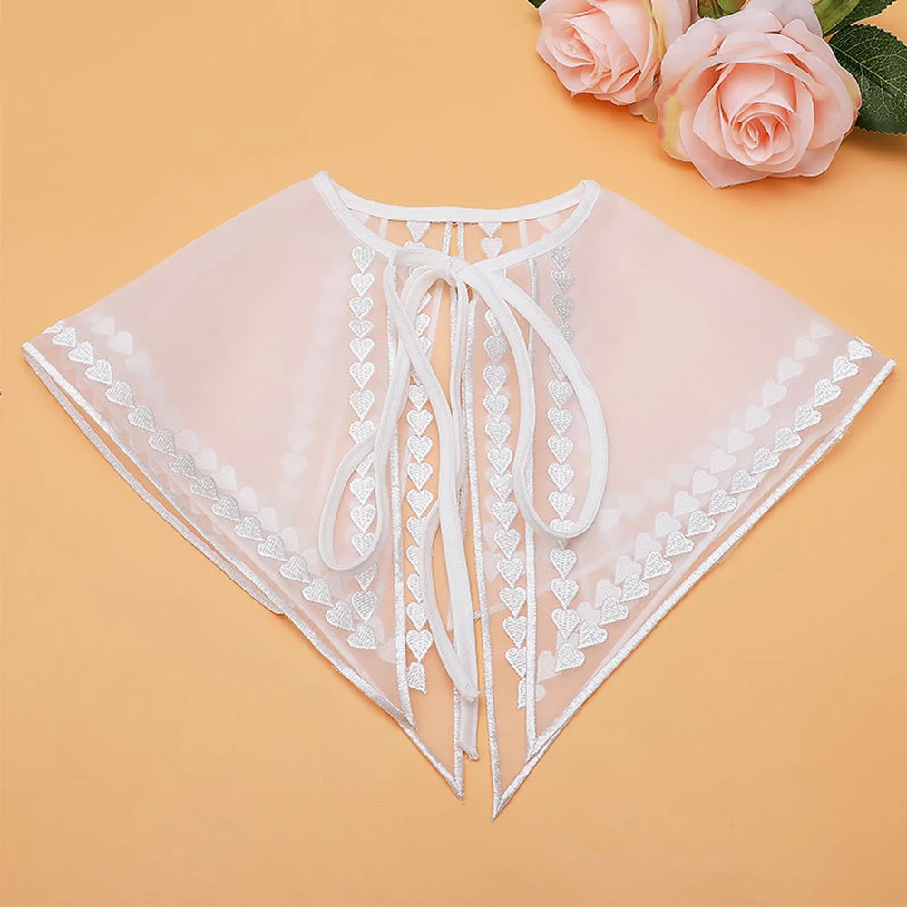 

Girl Embroidered Lace Neck Collar White Chiffon Fake Collar Vintage Palace Style Sweet Bow Tie False Collar Women Doll Collar