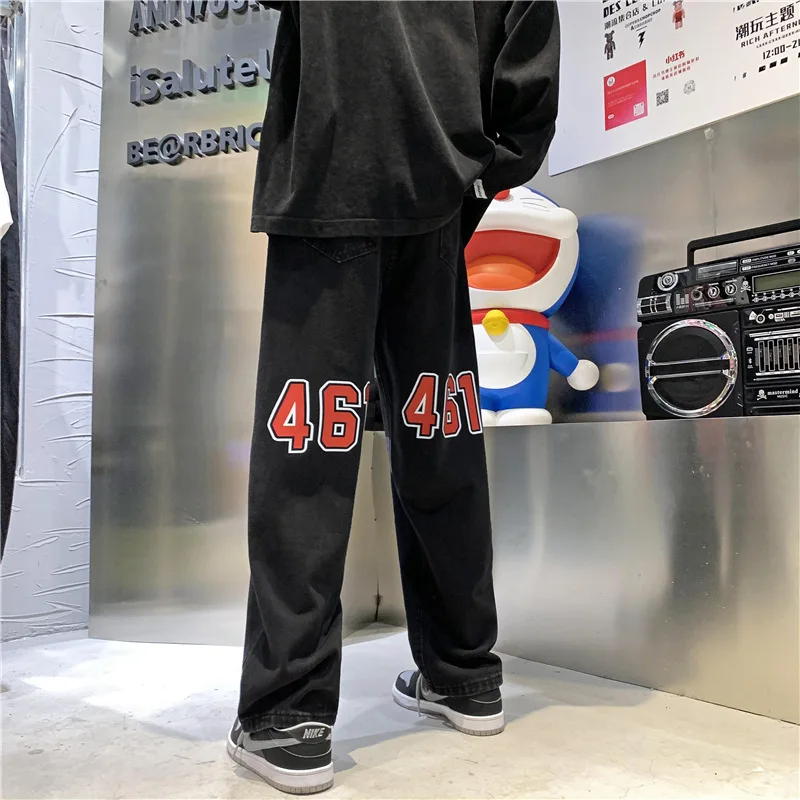 

Новинка 461, мужские прямые джинсовые брюки с принтом, повседневные джинсы, модная уличная одежда в японском стиле, брюки в стиле ретро, джинс...