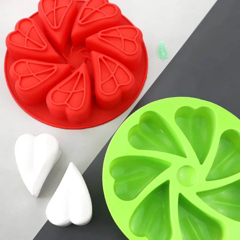 

7 Holes Love Mousse DIY Cake Baking Mold Silicone Sandwich Bread Mold Pizza Pan Tool Baking Tray Molde Para Pizza Drop Shipping