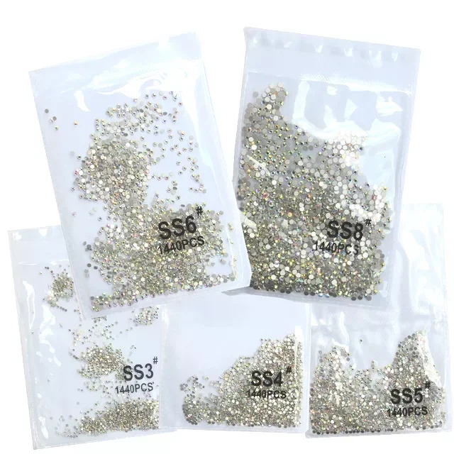 

NEW2023 1440pcs Clear Crystal AB gold 3D Non HotFix FlatBack Nail Art Rhinestones Decorations Shoes And Dancing Decoration