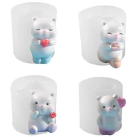 cute ins three dimensional bear plaster ornament mold take flower bear diy cake decoration tools silicone molds