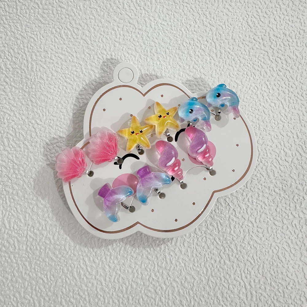 3 пар милые серьги-клипсы в форме русалки для девочек серьги без проколов