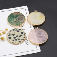 new natural stone pendants gold plated round jasper quartzs for jewelry making diy women necklace earring gifts
