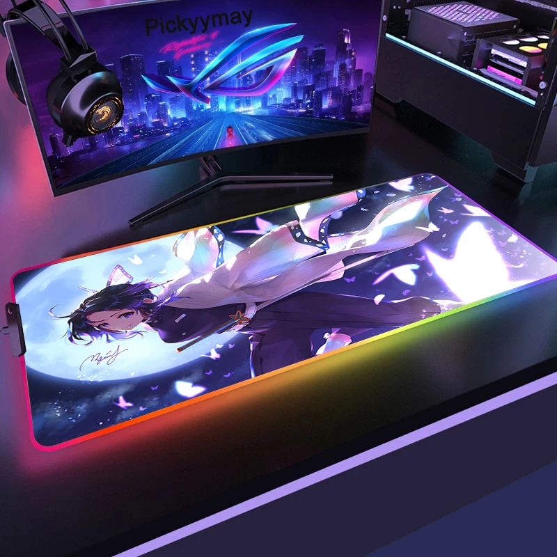 demon slayer anime rgb 900400 rubber gaming mouse pad led laptop keyboard mat anti slip kimetsu no yaiba mousepad cs go xxl free global shipping