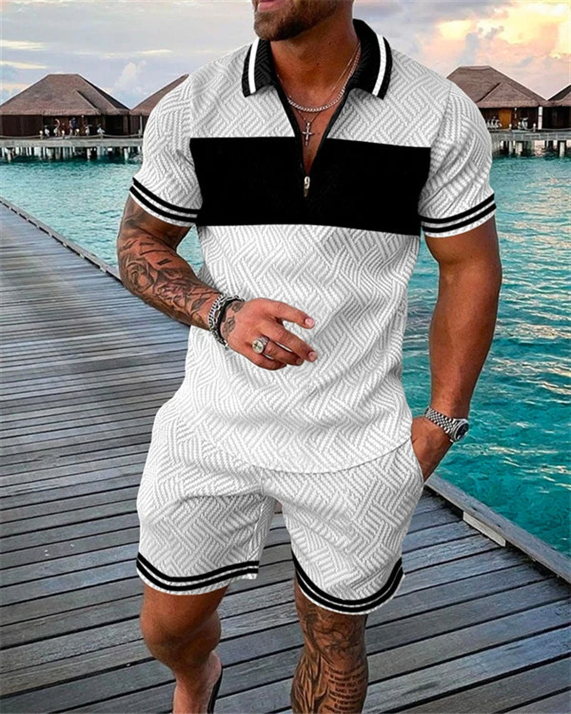 2023 Men Sports Suit Summer Short-sleeved Polo Shirt And Shorts Suit Two-piece Men's Golf Sports Fitness Clothing Oversized Size