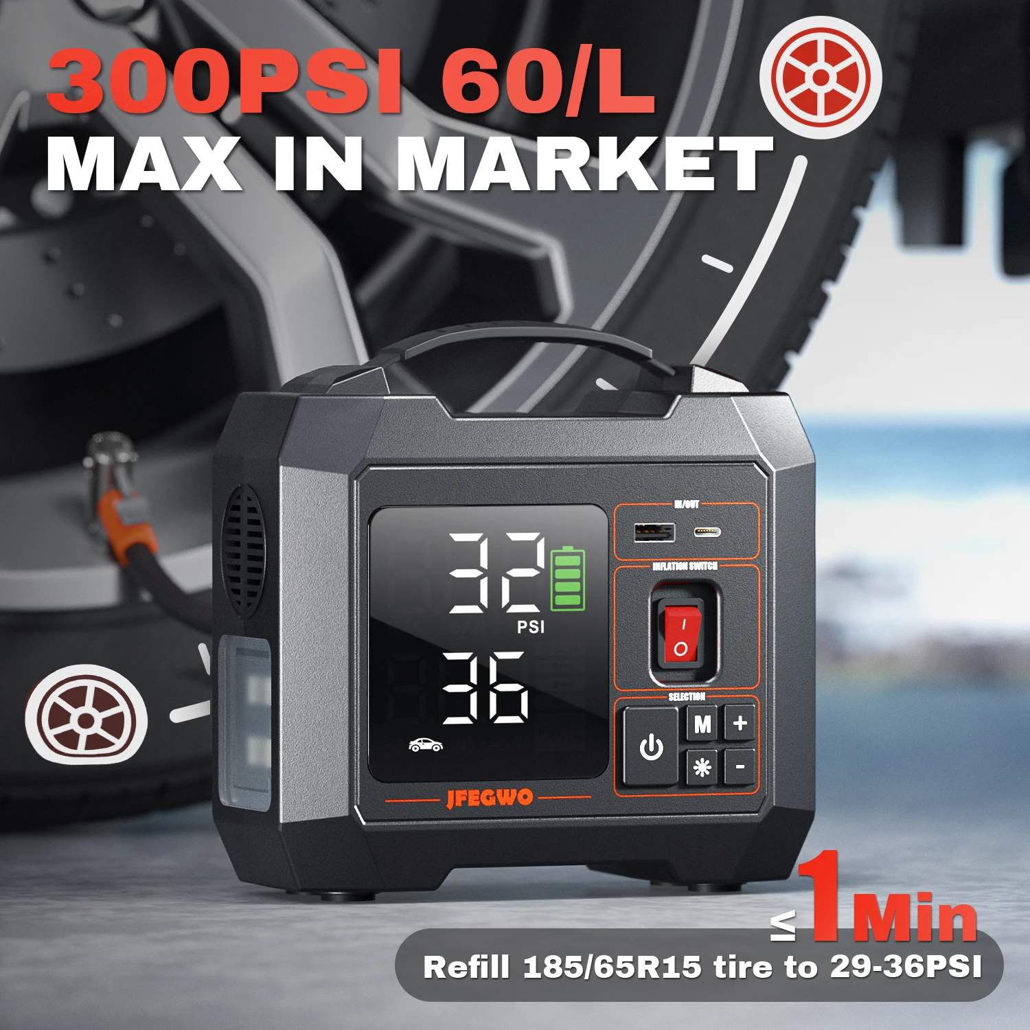 Мощный Автомобильный Воздушный Компрессор С Аккумулятором 24000 мАч Электрический