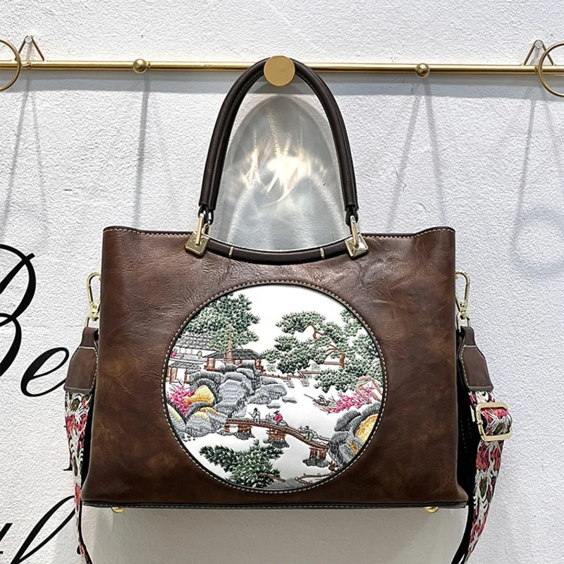 MOTAORA 2023 New Chinoiserie Embroidery Women's Shoulder Bag For Ladies Leather Handbags High Quality Handheld Women Bags luxury