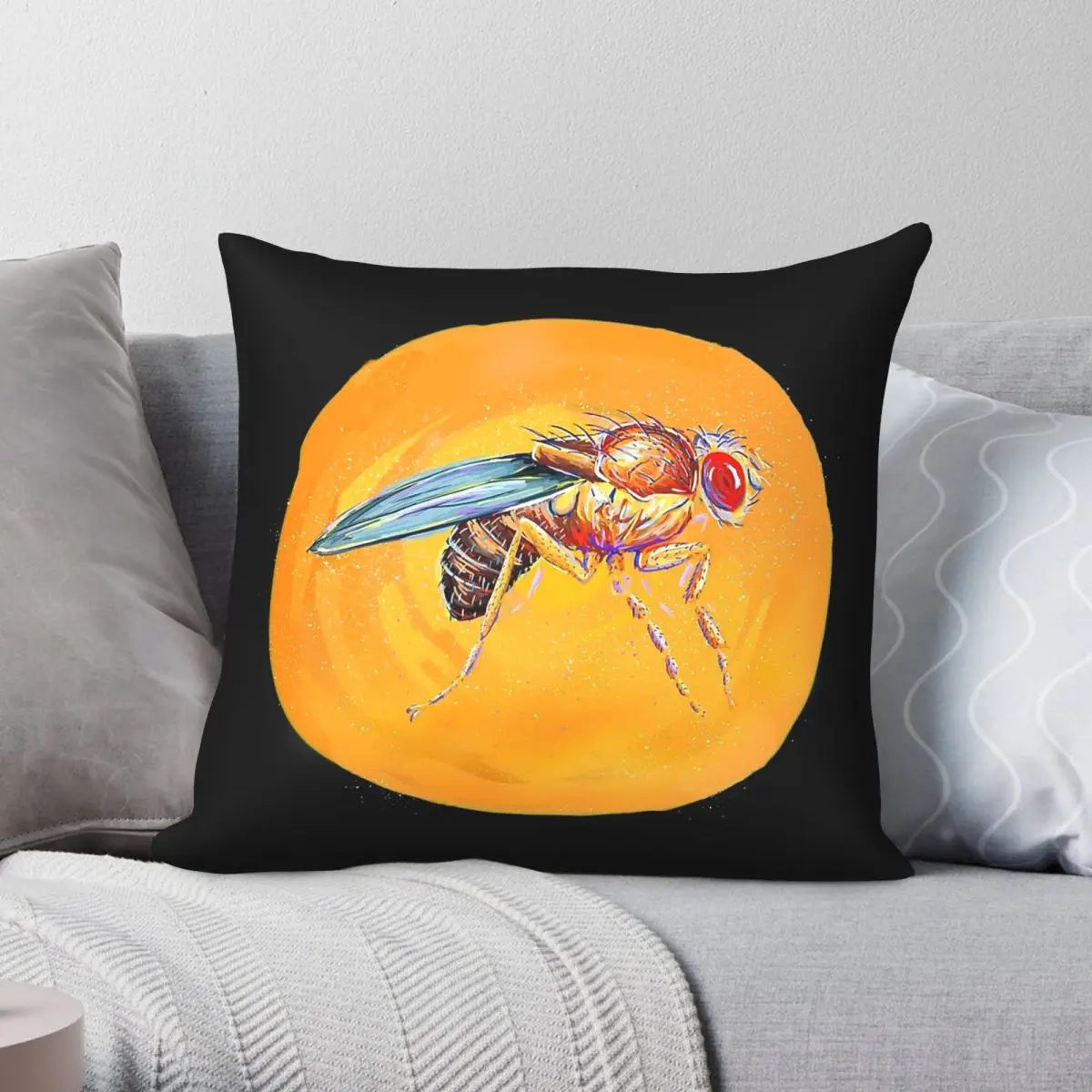 Фото Декоративная наволочка для подушки с рисунком фруктовой мухи (Drosophila Melanogaster), полиэстер, лен, бархат, для дома №1