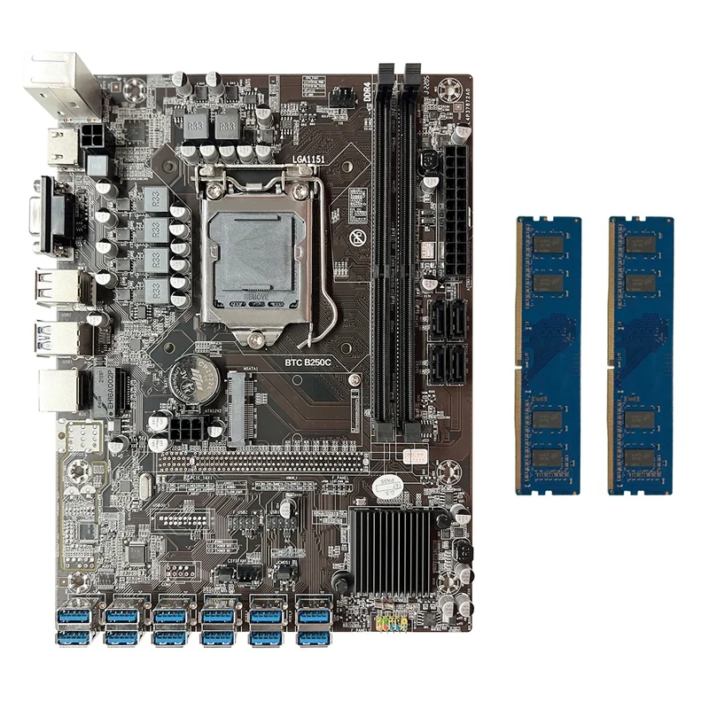 

B250C BTC Mining Motherboard 12X PCIE To USB3.0 GPU Slot LGA1151 Miner Motherboard+2XDDR4 4GB 2133Mhz RAM Memory