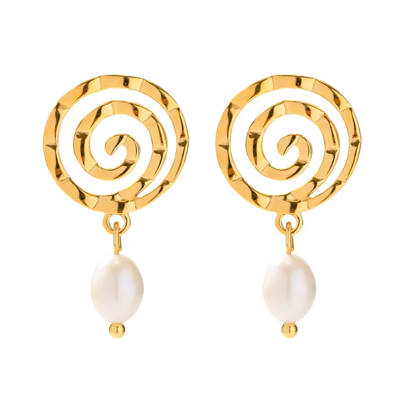 

Minar Classic Baroque Freshwater Pearl Hollow Circle Dangle Earrings for Women Female 18K Gold Plated Stainless Steel Earring