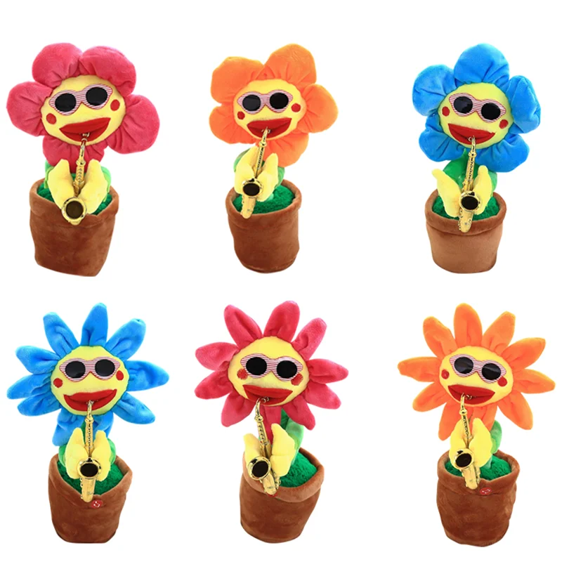 

Saxophone Dancing and Singing Flower Enchanting Sunflower Soft Stuffed Plush Funny USB Electric Toys For Kids Party Toys Kawai