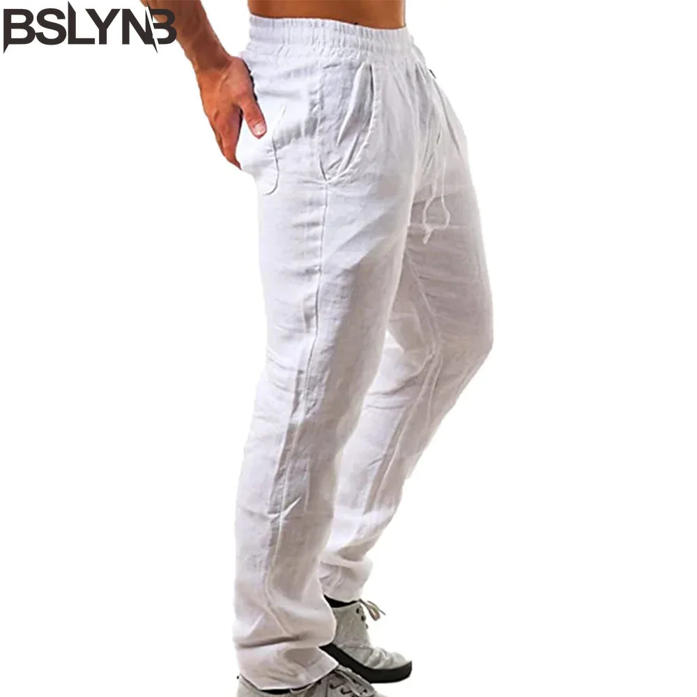 

Men's Comfortable Cotton Linen Pants Male Autumn New Breathable Solid Color Linen Trousers Fitness Pants Streetwear