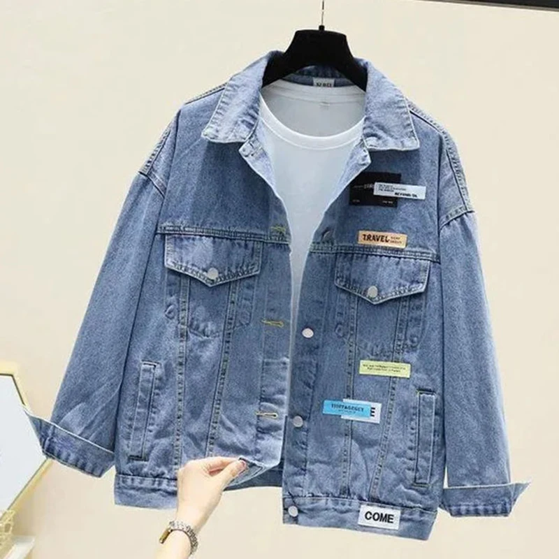 

2022 Spring And Autumn Large Size Denim Jacket Women's New Loose Female Coat All-Match Fashion Patch Top Outerwear