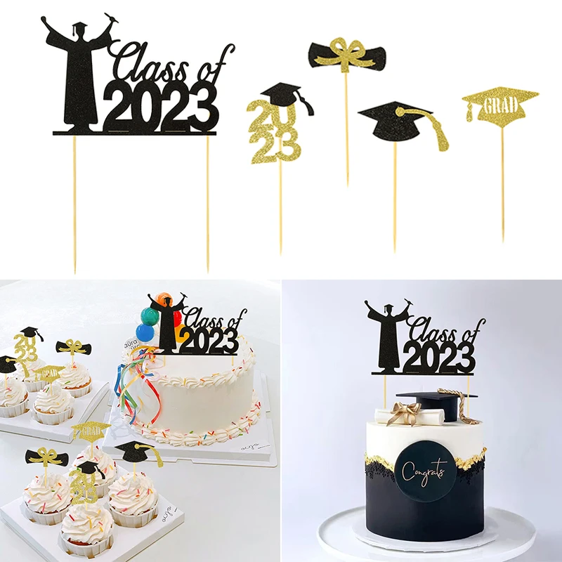 

Bachelor Cap Congrasts Grad Cupcake Topper Class Of 2023 Cake Topper Congratulation College Graduate Party Supplies