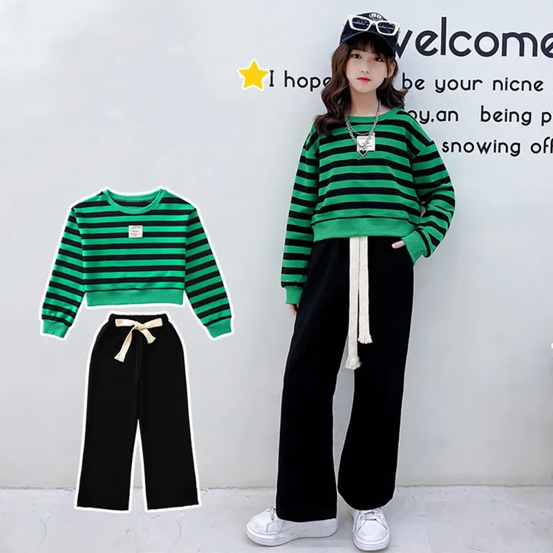 

Fashion Children Clothing Sets Kids Tracksuits Striped Tops+Pants 2pcs Teenage Spring Fall Clothes Girls Casual Suits 4-14 Years