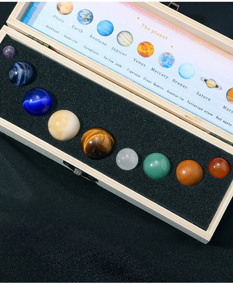 

8 Planets Handmade Natural Gemstone Solar System Model Set Office Desk Home Decorations Celestial Creative Gift for Holidays