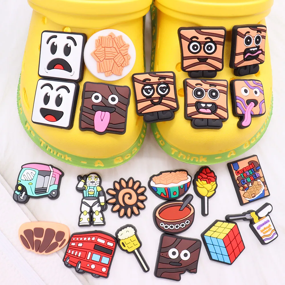 

1pcs Bus Noodle Yummy Food PVC Shoe Decorations Toast Garden Sandals Shoes Accessories Fit DIY Kids Croc Jibz Charm Party Gift