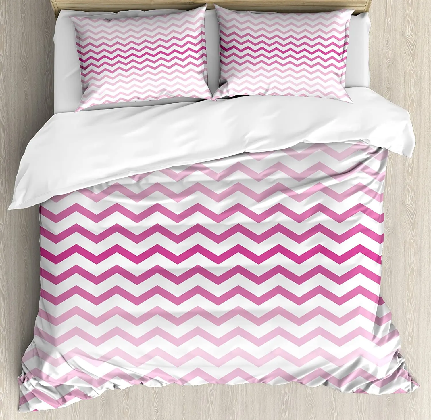 

Pale Pink Bedding Set For Bedroom Bed Home Chevron Zigzag Pattern with Twisted Parallel L Duvet Cover Quilt Cover And Pillowcase