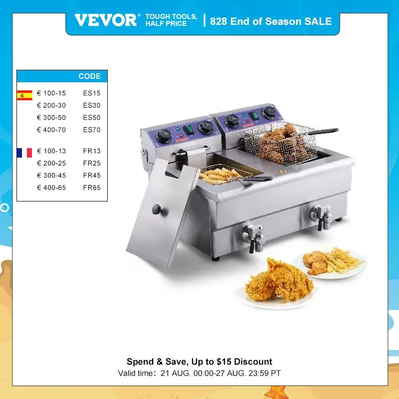 W/dual Removable Tanks 12l 5000w Commercial Countertop  Fryer For Chicken French Fries Frying Chips