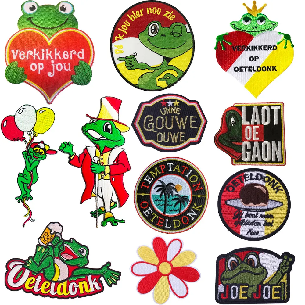Oeteldonk Emblem Frog Patch Badge Carnival For Netherland Iron On Ricamo Patch Per Abbigliamento Heart Letter Patch Stickers
