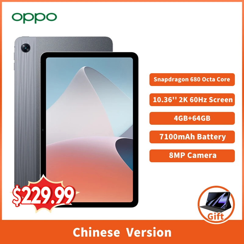 

Планшет OPPO Pad Air, 4 ГБ, 64 ГБ, Восьмиядерный процессор Snapdragon 680, экран 10,36 дюйма, 2K, 60 Гц, Android 12, аккумулятор 7100 мАч, камера 8 МП
