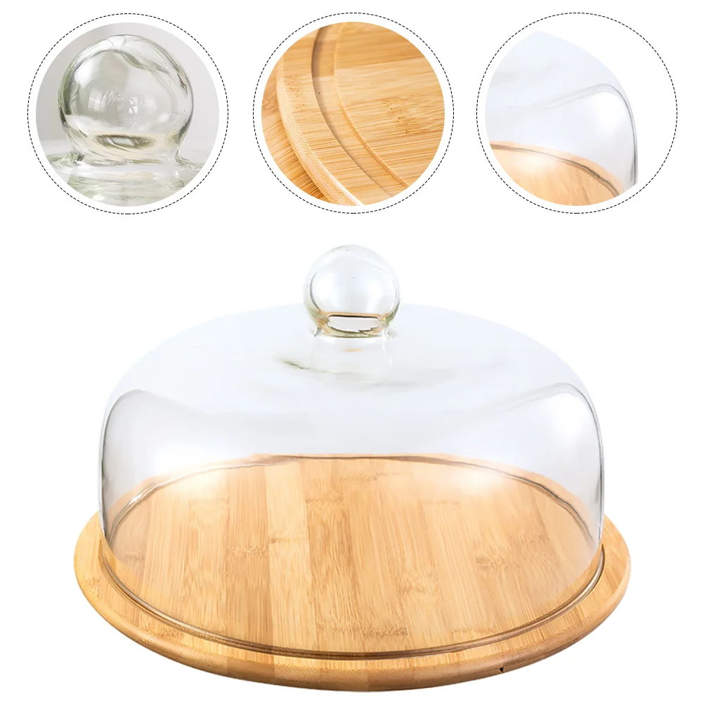 

Cake Dome Cover Stand Plate Glassdisplay Tray Dessert Servingwood Lid Platter Mini Server Wooden Holder Cloche Bell Storage