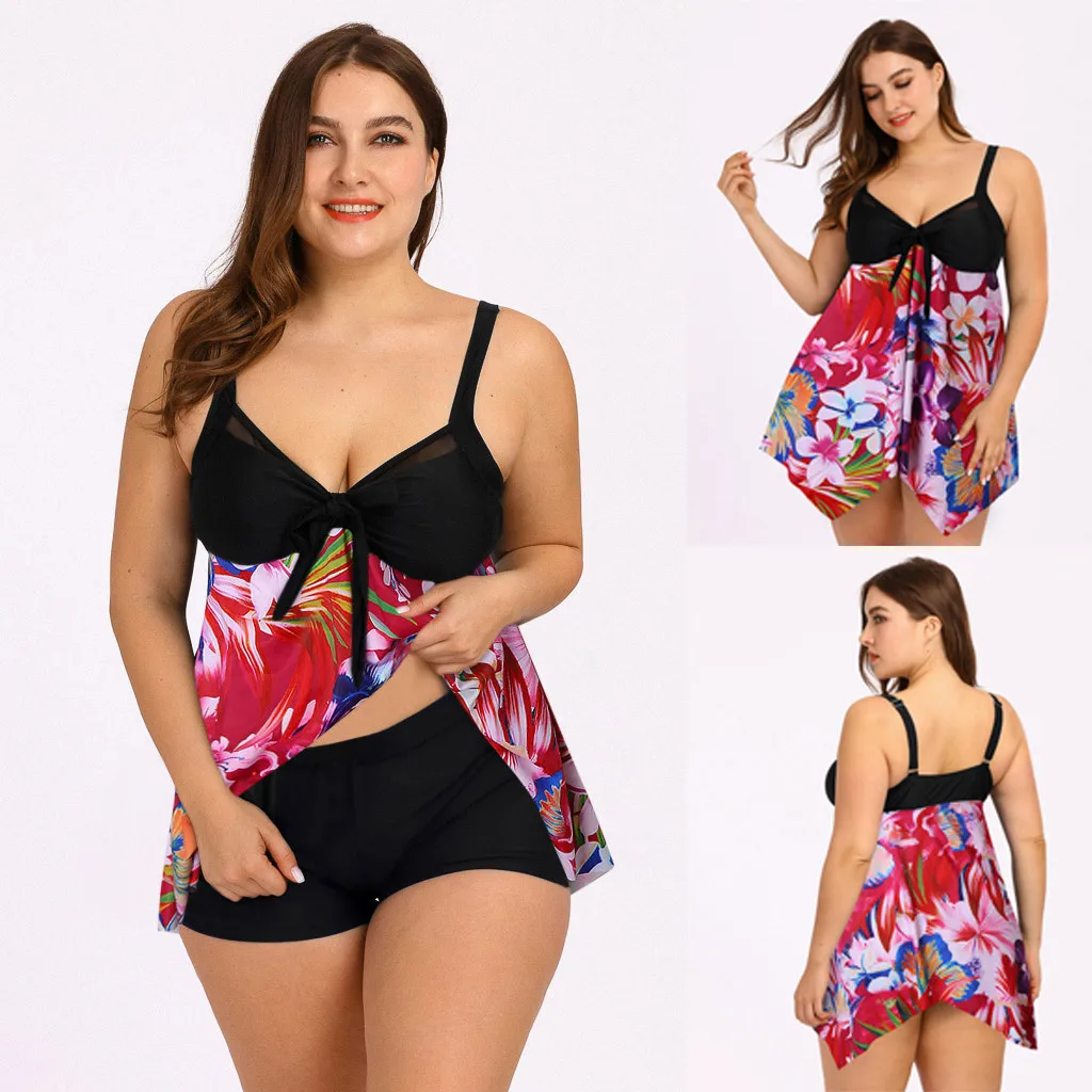 

Women Sexy Daffodil Print Ethnic Style Tankini Set Two Piece Swimsuit Skirt Set for Women Bikini Top Ruffle under The Bust