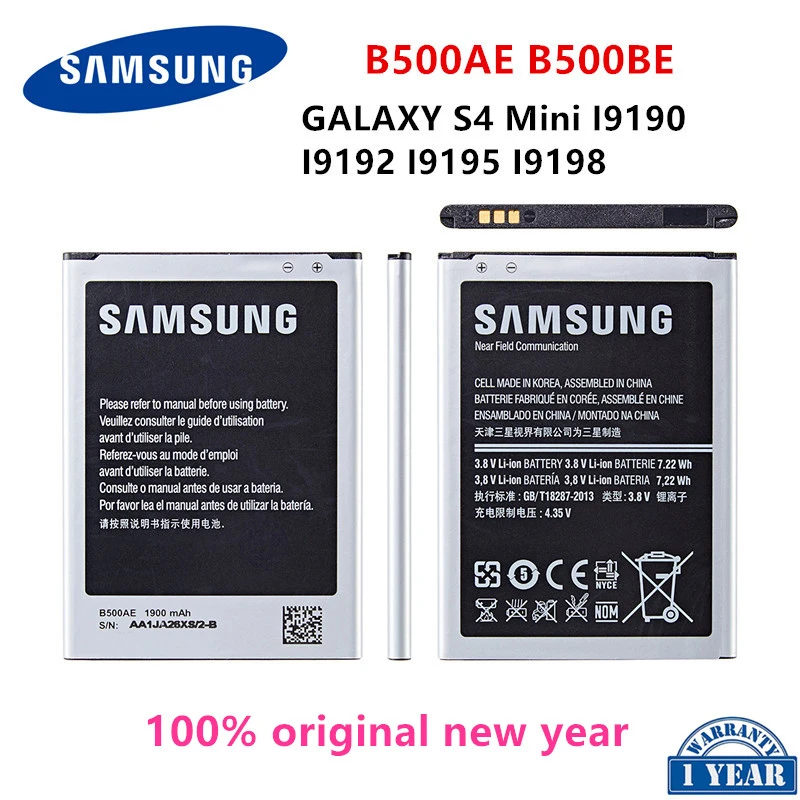 

SAMSUNG Orginal B500AE B500BE Battery 1900mAh For Samsung Galaxy S4 Mini i9192 i9195 i9190 i9198 J110 I435 I257 B500AE 3 Pin