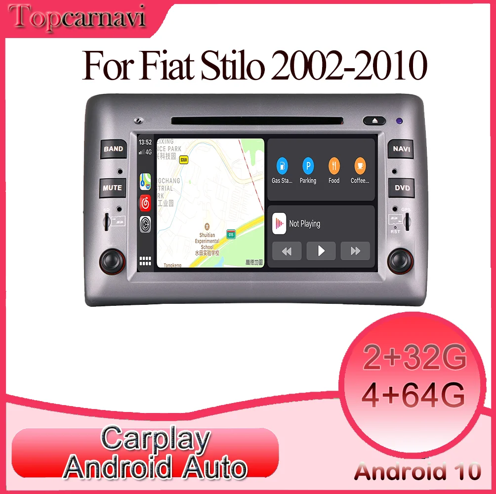 Topcarnavi Android car multimedia DVD stereo radio video GPS Glonass navigation CarPlay for Fiat Stilo 2002-2010 2 din |