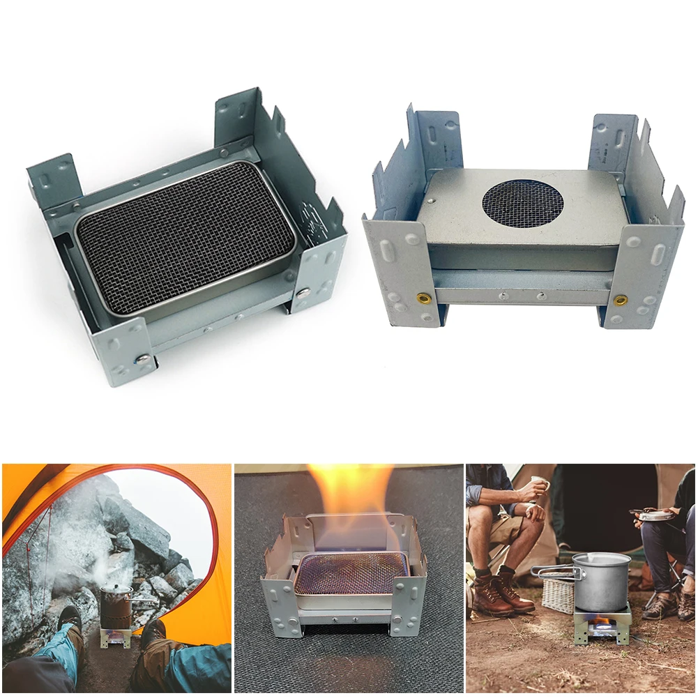 

Outdoor Alcohol Stove Lightweight Mini Portable Oven Picnic BBQ Stainless Steel Solid Fuel Wax Stoves Camping Cooking Furnace