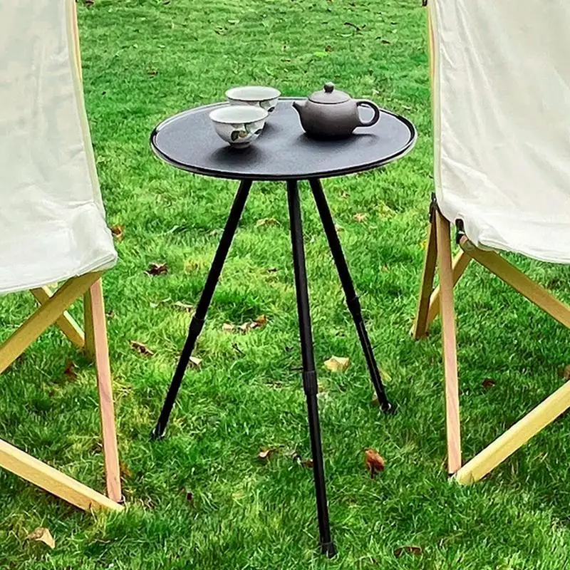 

Телескопический складной круглый стол, уличный обеденный стол с тремя ножками, портативный журнальный столик из алюминиевого сплава, подъе...