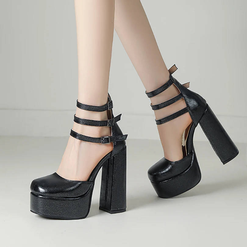 Босоножки женские на очень высоком каблуке сандалии платформе с тремя ремешками