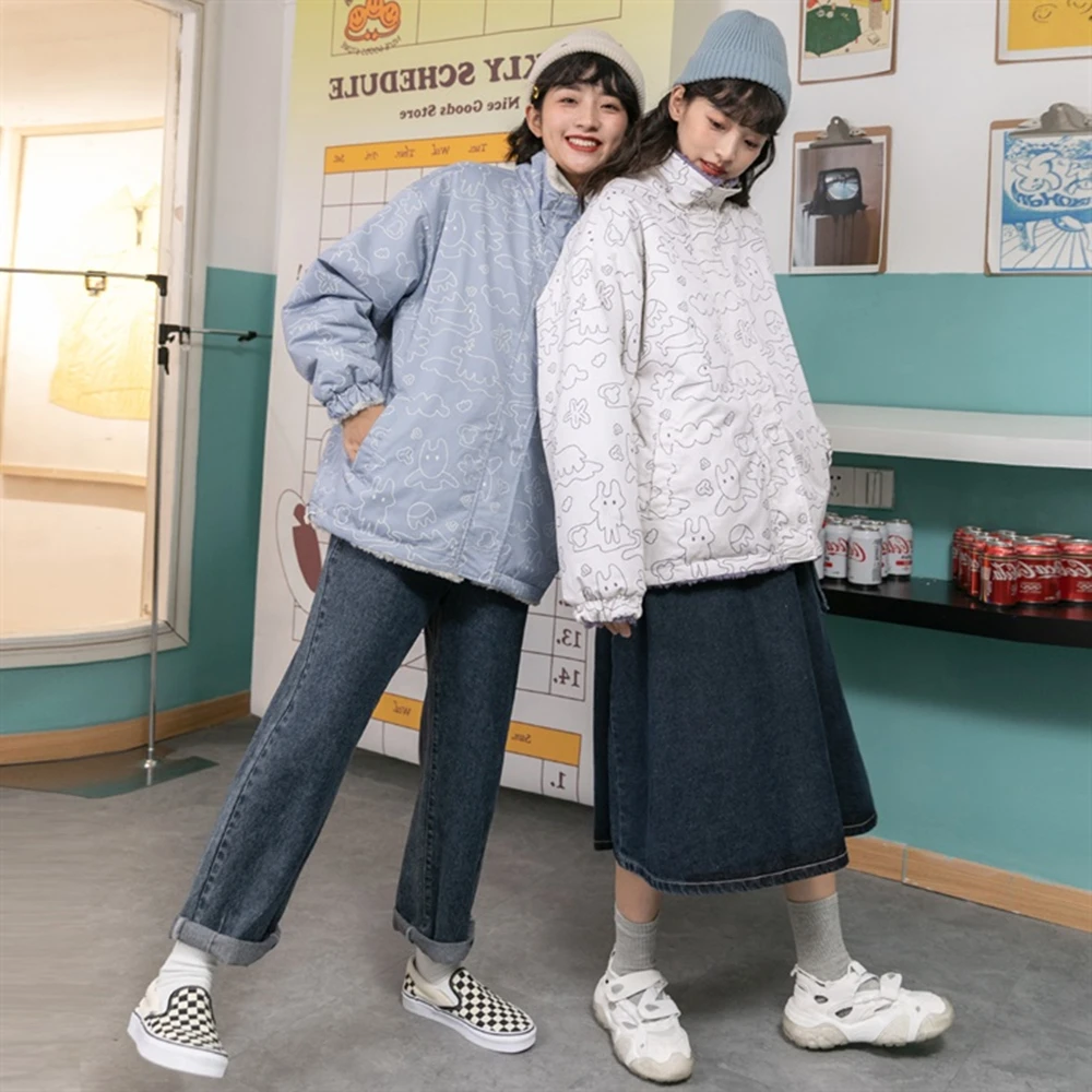 New Loose Japanese Girls In Winter Of 2022 Wear Cotton Padded Jacket On Both Sides, And Women Are Retro To Hong Kong