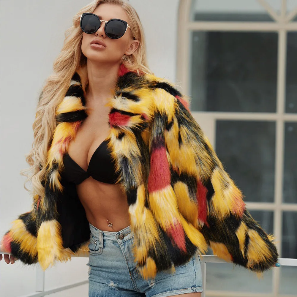 Women's Leather Fur Coat Fashion Faux Fur Coat Women's Artificial Fur Warm Jacket Women Faux Fur Coat