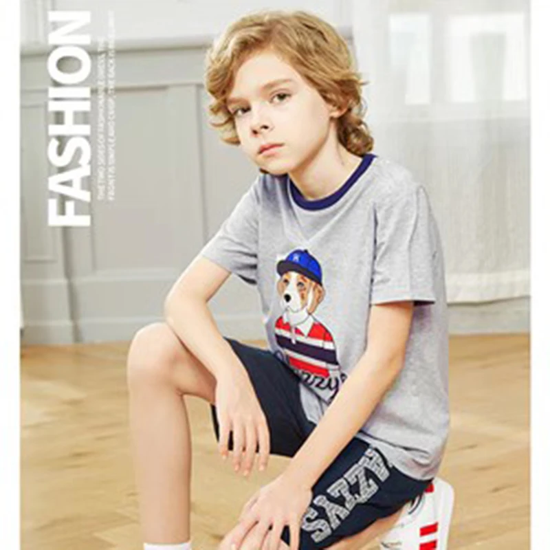 Hazzys Summer Cotton Boys' Round Neck Shirt Loose Thin Tops Slim Pure Fashion Short-sleeved T-shirt Hazzys Short Sleeve