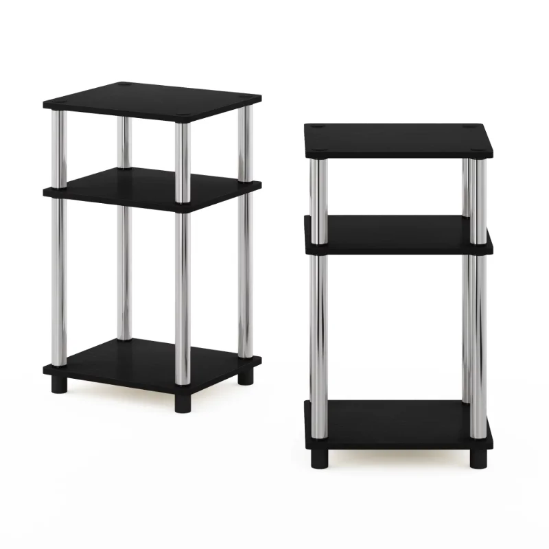 

Furinno Just 3-Tier Turn-N-Tube End Table, 2-Pack, Americano/Chrome