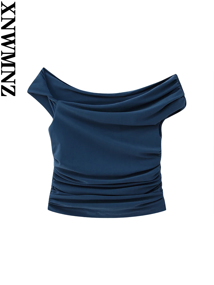 

XNWMNZ 2023 женский модный плиссированный Асимметричный топ или Боковой разрез миди-юбка с высокой талией High Street женский шикарный комплект из двух предметов