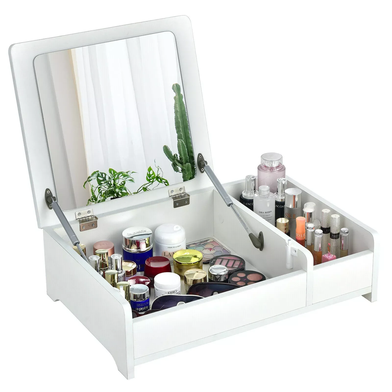 

2-in-1Vanity Dresser w/ Flip-Top Mirror Tabletop Storage box Makeup Laptop White HU10025WH