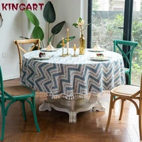 nordic style round table cloth table mat for home use dust proof table cloth tassel high grade cotton linen table cloth