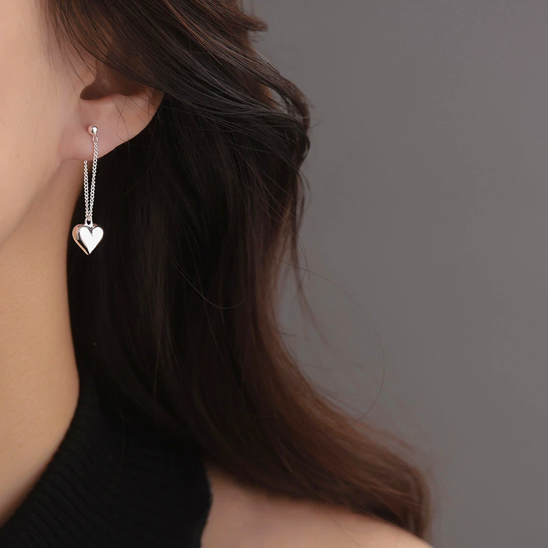 

Trend Long Chain Wire Tassel Heart Huggie Earrings For Women Pendant Girls Fashion Matching Pierced Earring Gifts