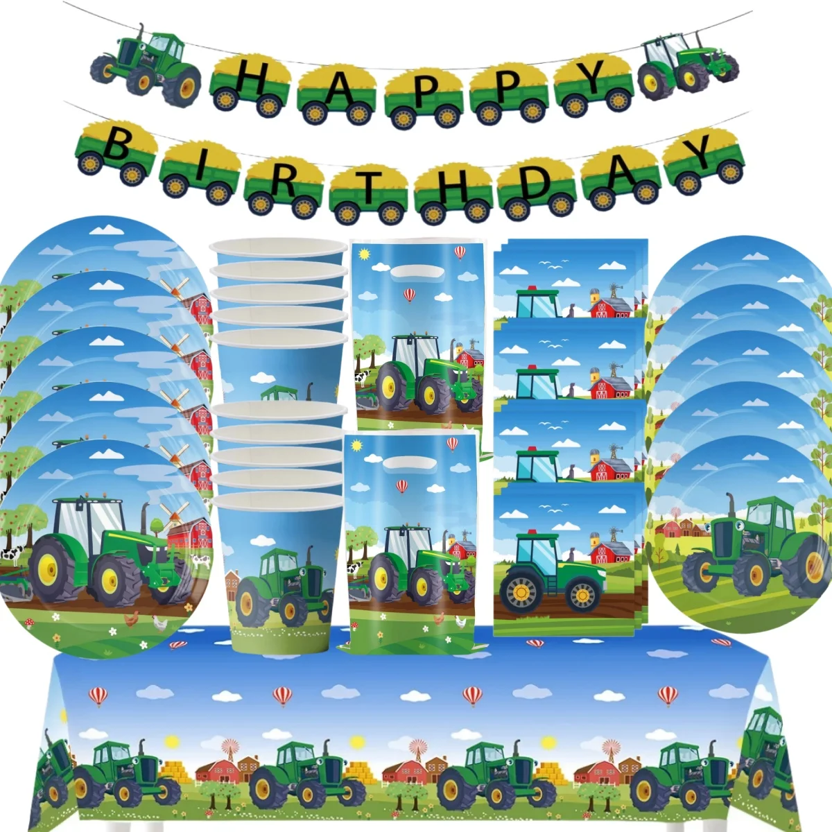 Зеленая ферма трактор украшение на день рождения 20pepole одноразовая посуда