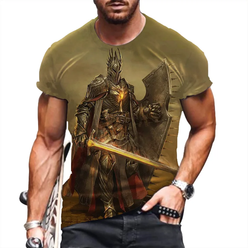 

Men's T-shirt 2022 Summer New Fashion Short Sleeve O-neck Vacation Top 3D Knight Printing Anime Shirt Graphic T Shirts Men