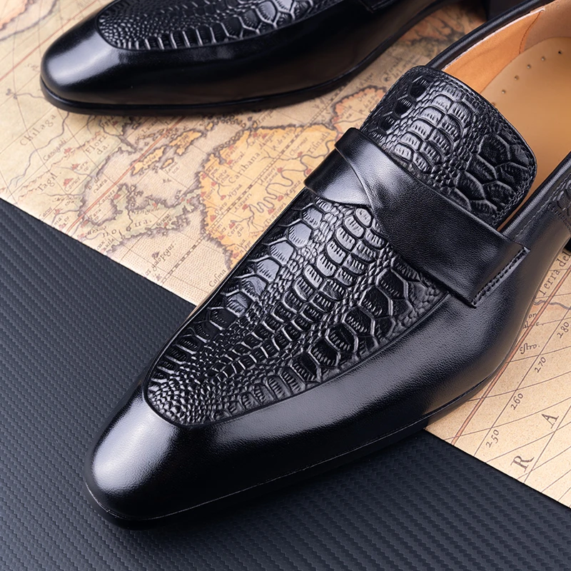 Модные мужские модельные туфли без шнуровки с черным острым носком деловые