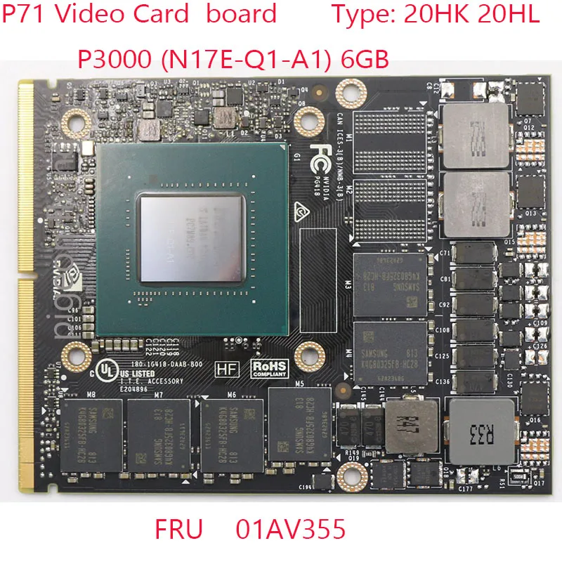 

Видеоплата P71 01AV355 N17E-Q1-A1 для ноутбука Thinkpad P71 20HK 20HL P3000 6G 100% Test OK