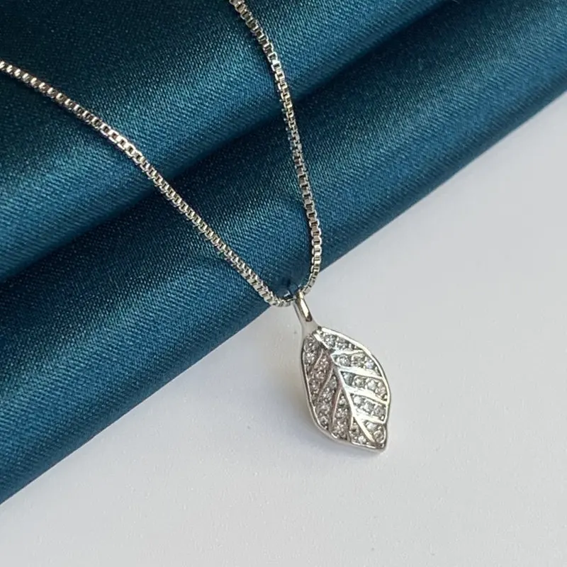 

2023 New Trend S925 Sterling Silver 18 Inches Leaf Zircon Necklace For Women Fashion Charm Wedding Party Gift Jewelry