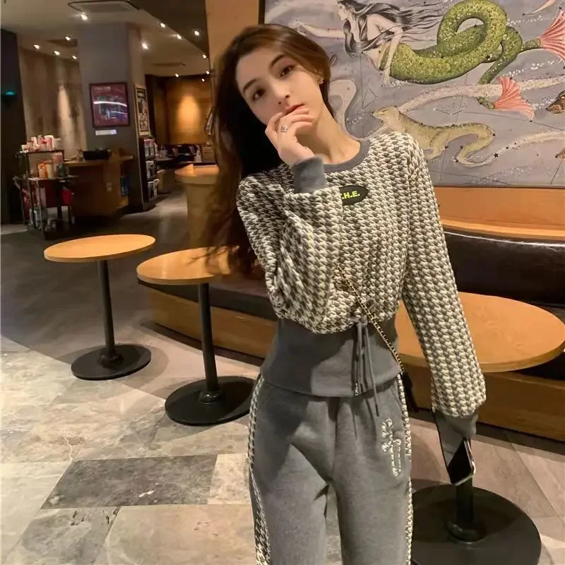 Модный повседневный стильный женский твидовый костюм весна-осень 2022 новые